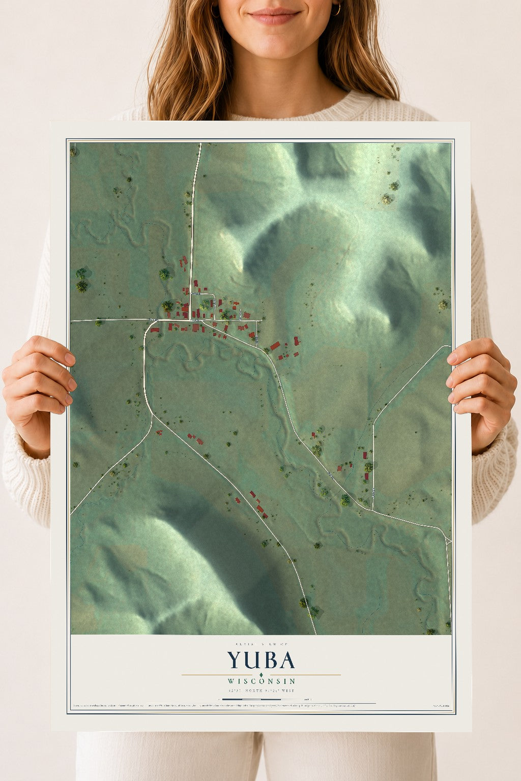 Map of Yuba, Wisconsin, 18 x 24 inch unframed archival matte print