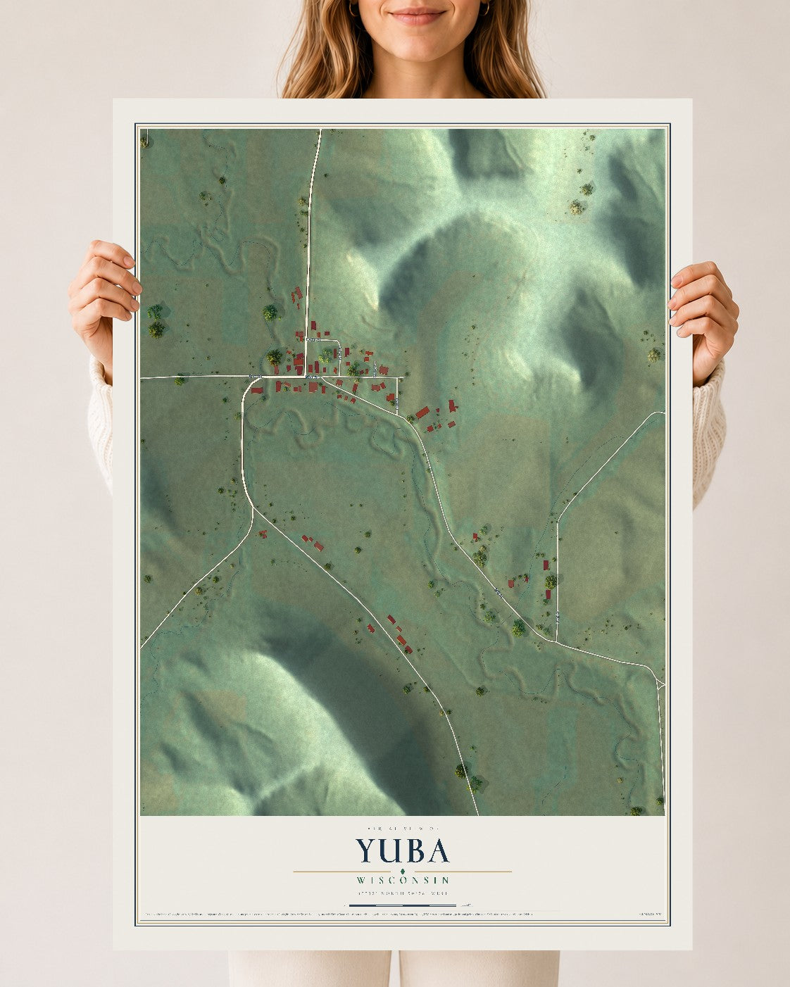 Map of Yuba, Wisconsin, 24 x 36 inch unframed archival matte print