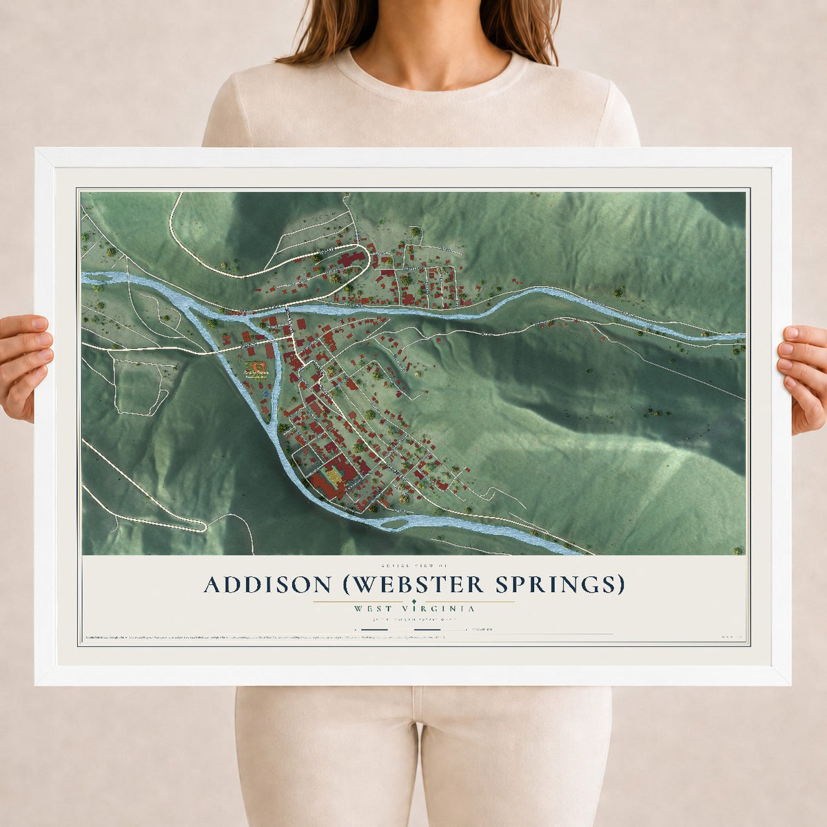 Map of Addison (Webster Springs), West Virginia, 18 x 24 inch print in a white wood frame