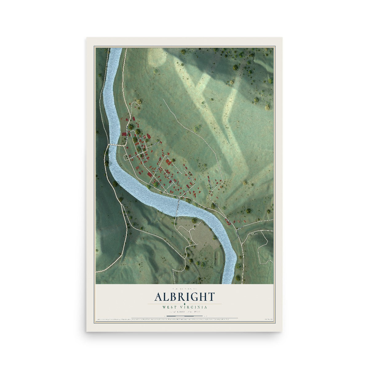 Map of Albright, West Virginia, 12 x 18 inch unframed archival matte print