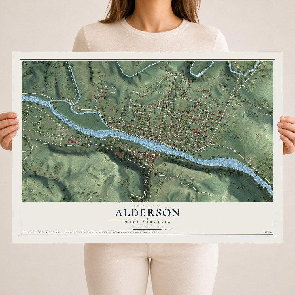 Map of Alderson, West Virginia, 18 x 24 inch unframed archival matte print