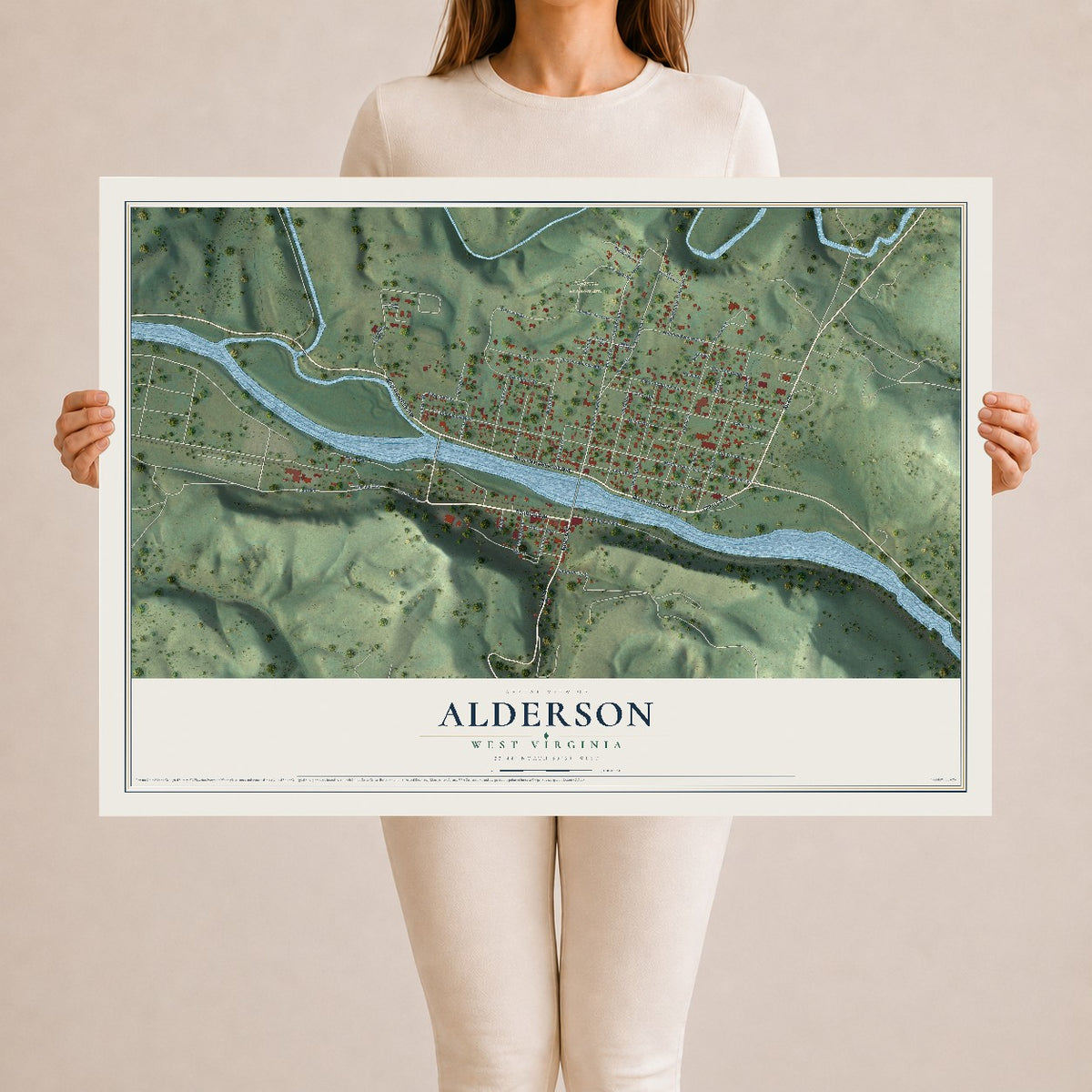 Map of Alderson, West Virginia, 24 x 36 inch unframed archival matte print