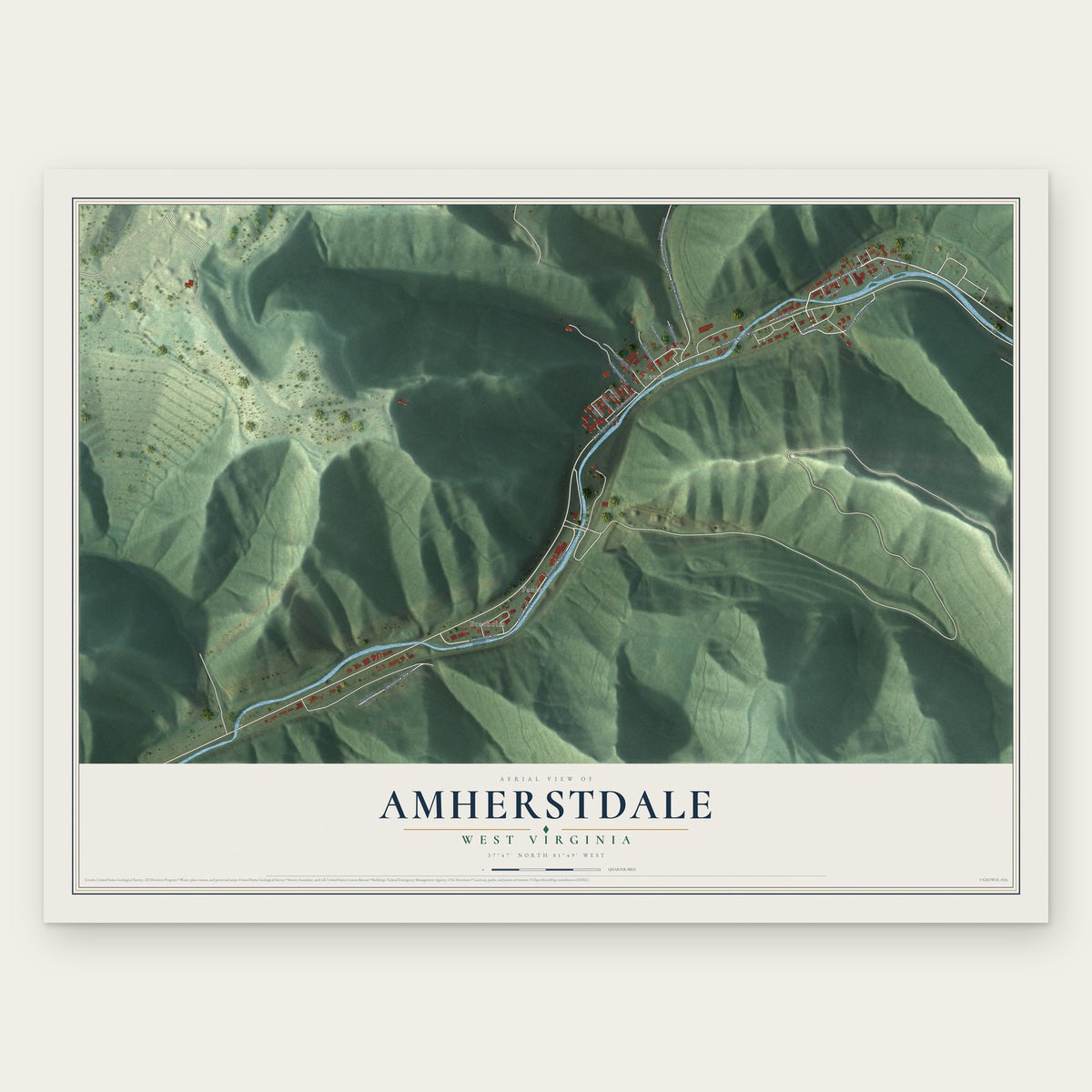 Amherstdale, West Virginia map print, the full design