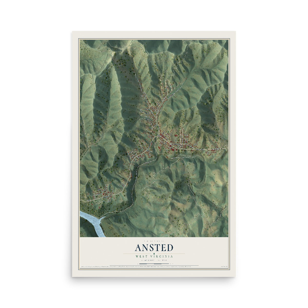 Map of Ansted, West Virginia, 12 x 18 inch unframed archival matte print