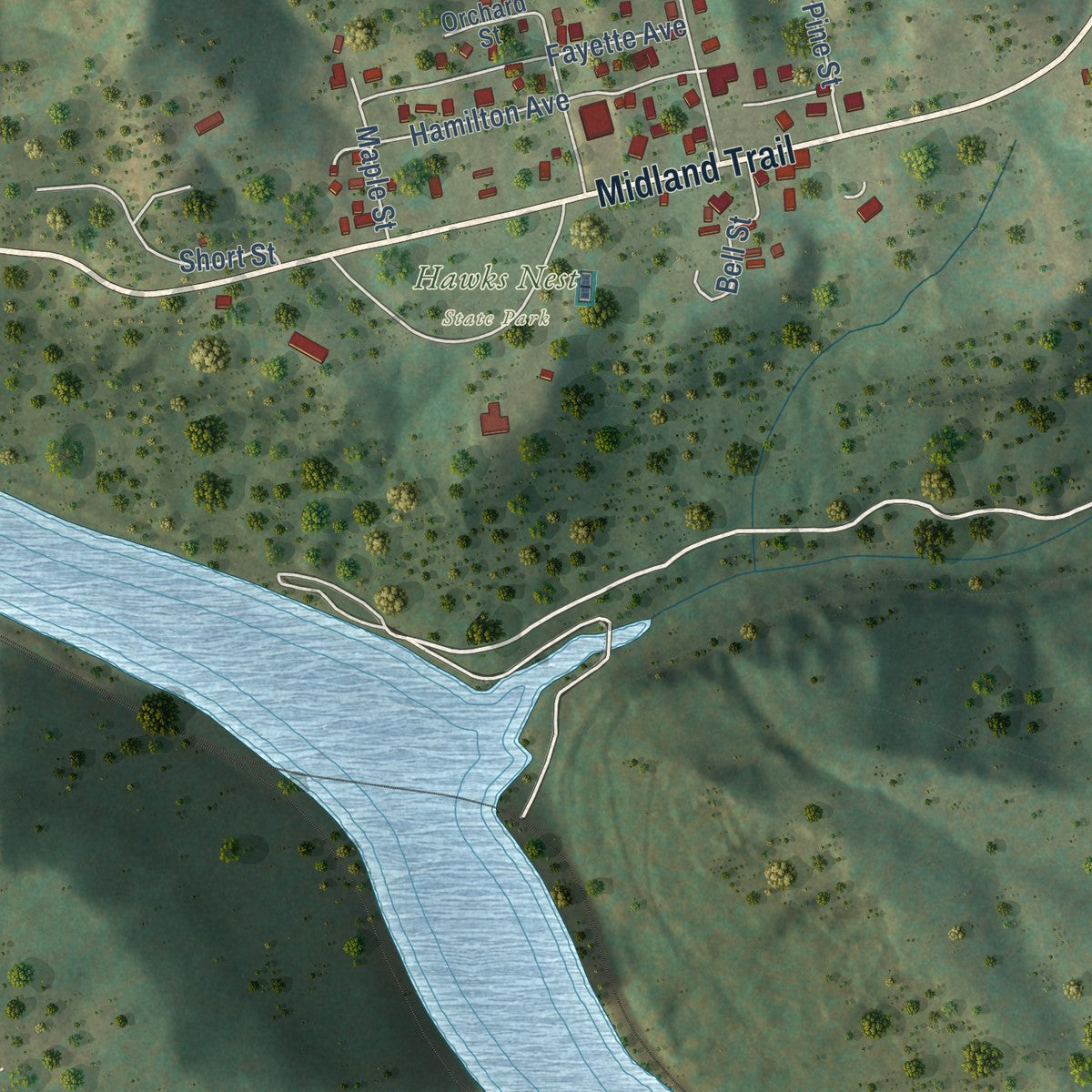 Second close-up of the map of Ansted, West Virginia print showing more streets and buildings