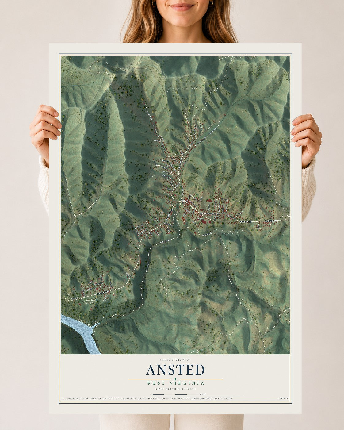 Map of Ansted, West Virginia, 24 x 36 inch unframed archival matte print