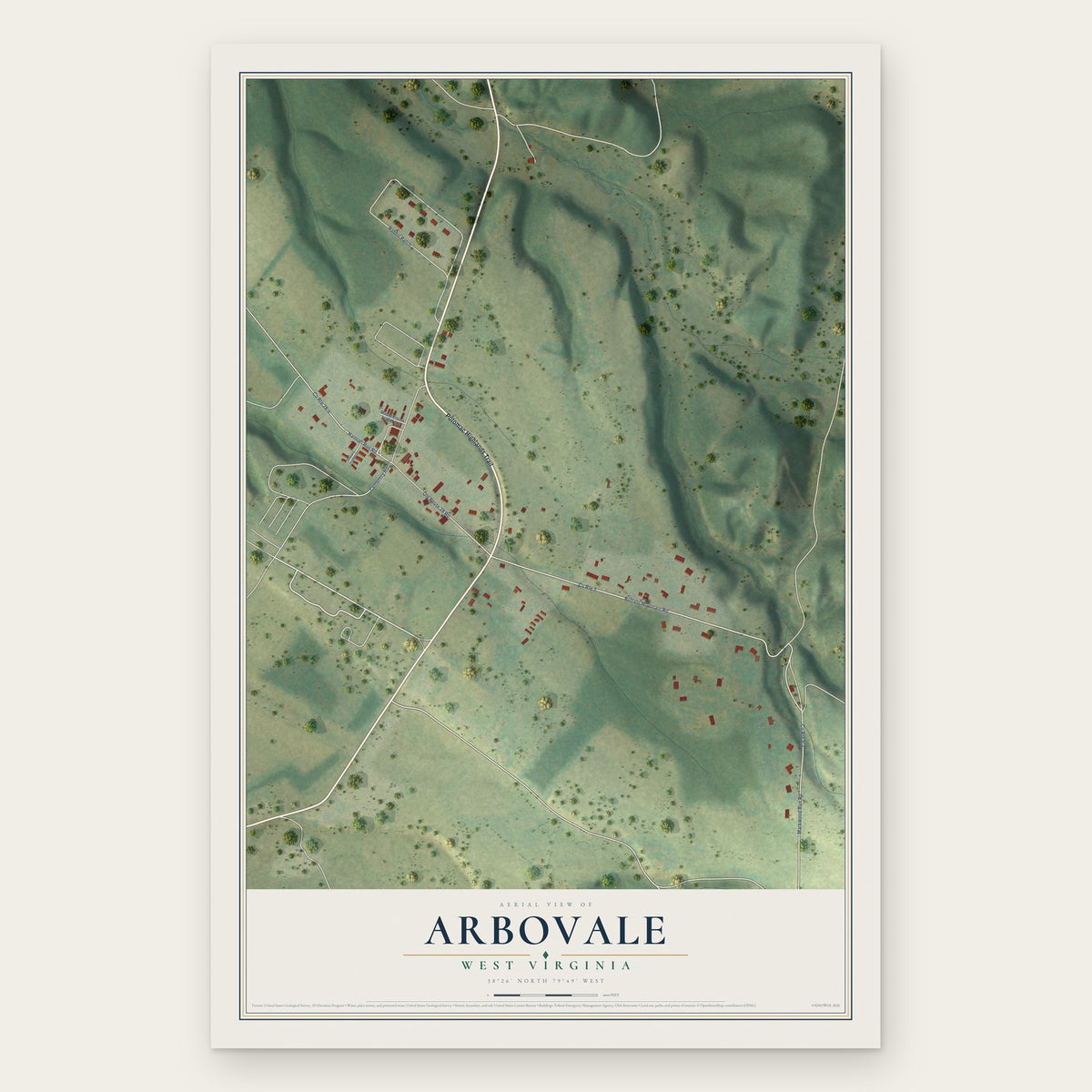 Arbovale, West Virginia map print, the full design