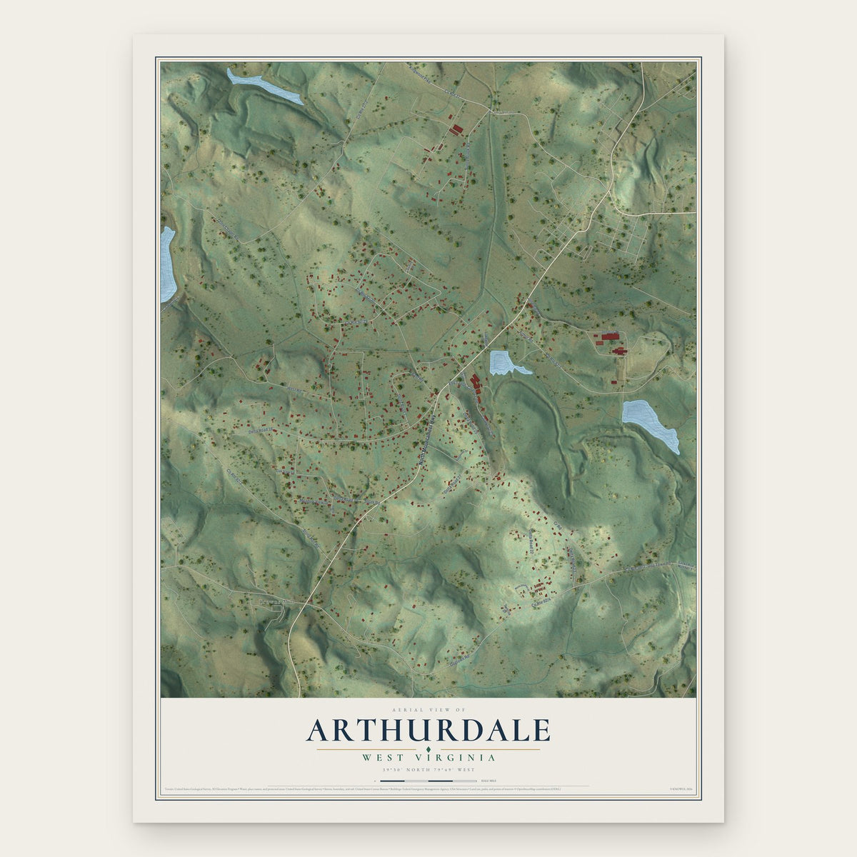 Arthurdale, West Virginia map print, the full design