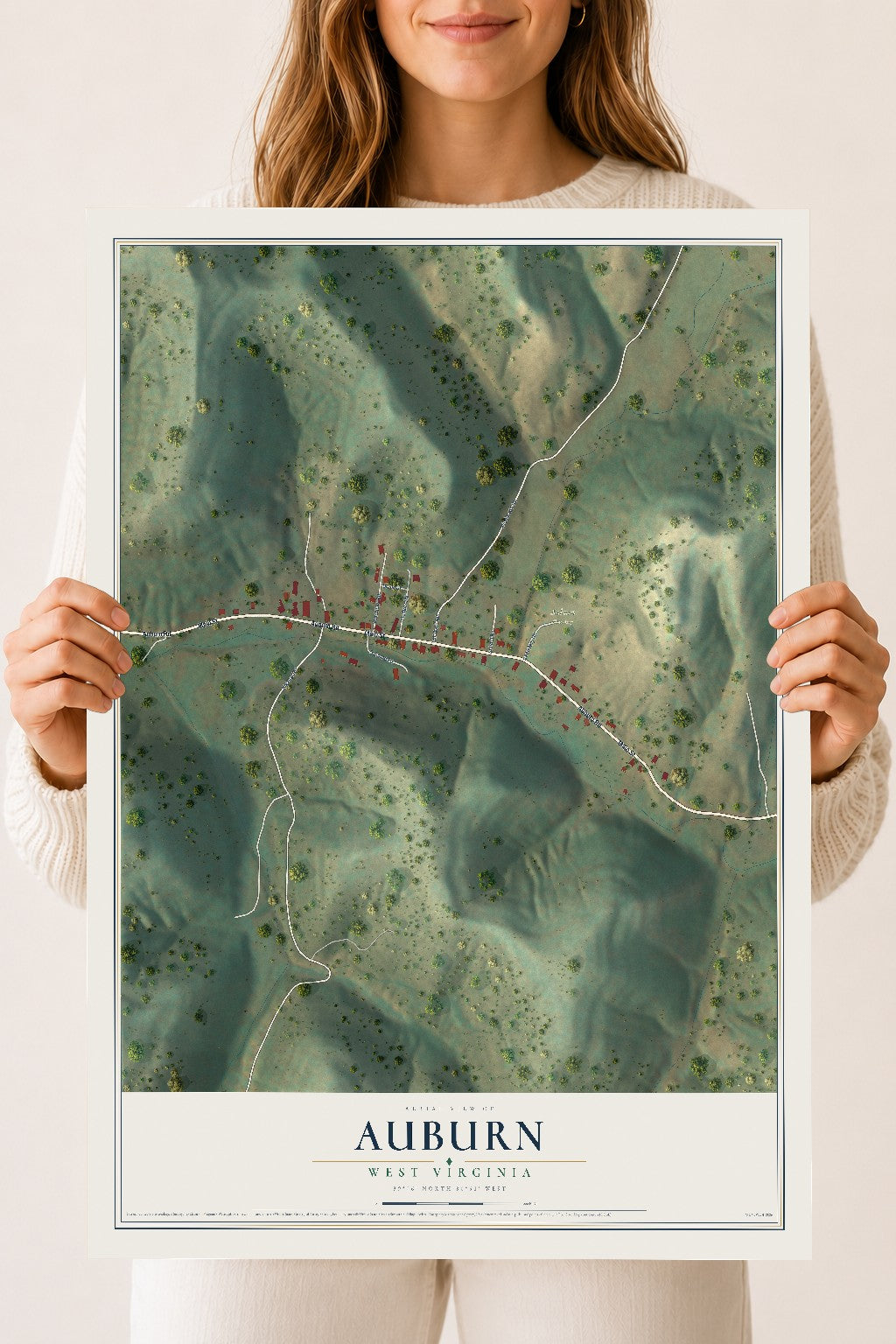 Map of Auburn, West Virginia, 18 x 24 inch unframed archival matte print