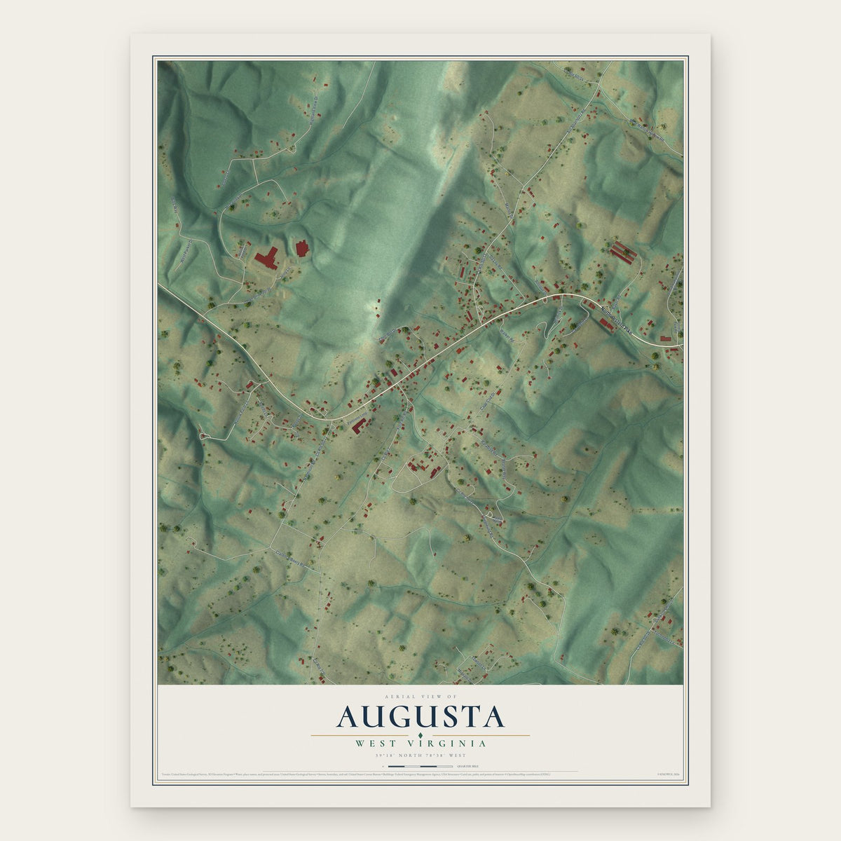 Augusta, West Virginia map print, the full design