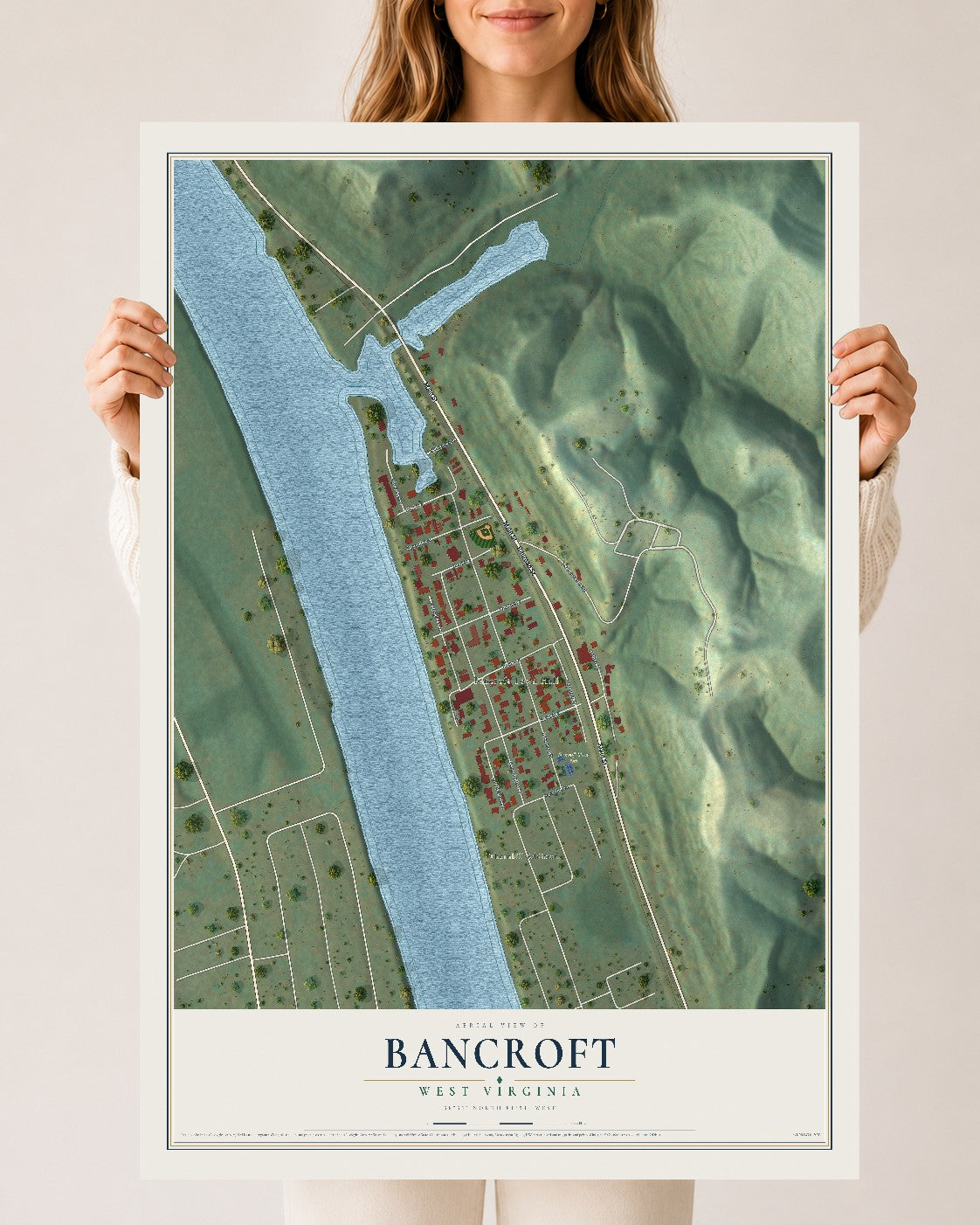 Map of Bancroft, West Virginia, 24 x 36 inch unframed archival matte print