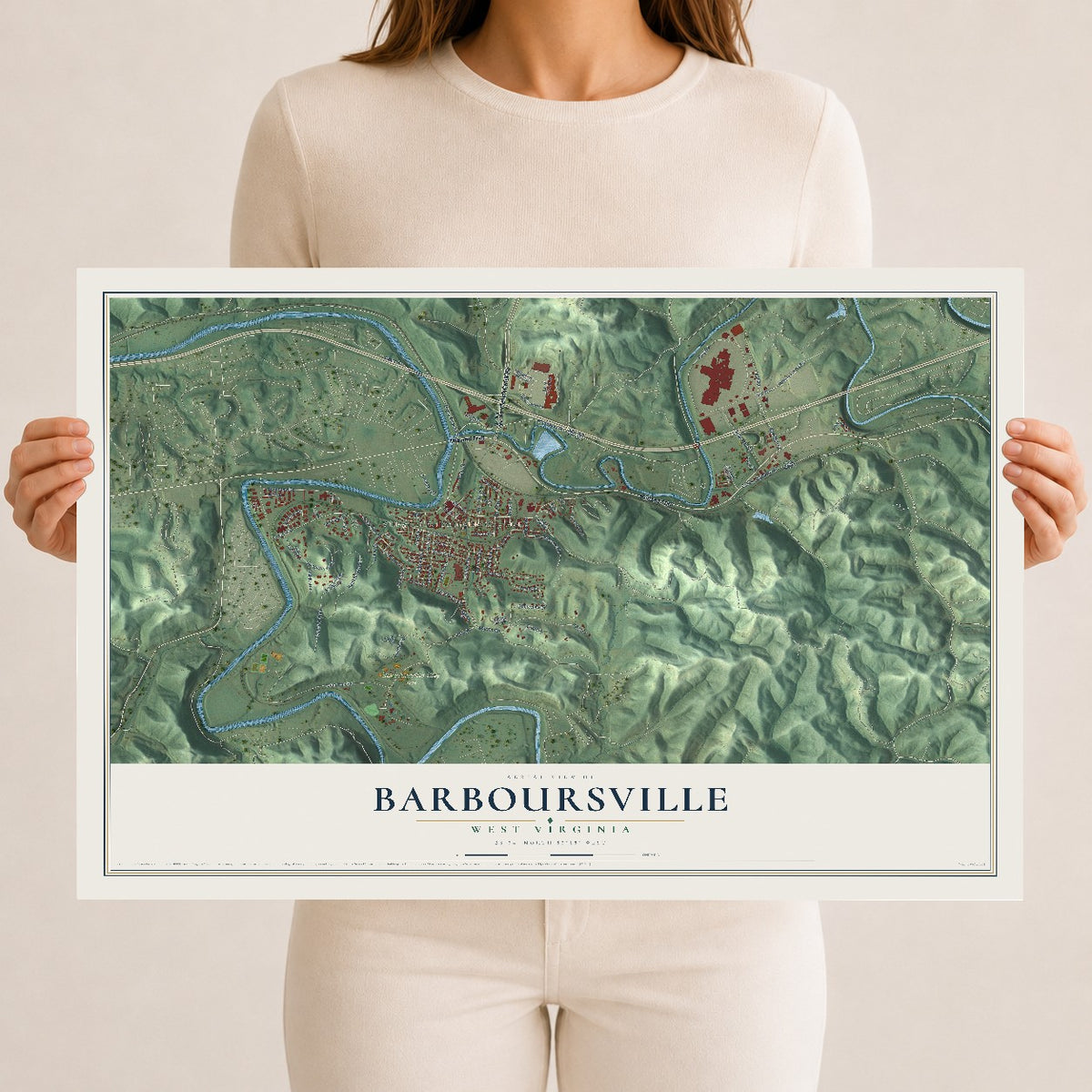 Map of Barboursville, West Virginia, 12 x 18 inch unframed archival matte print
