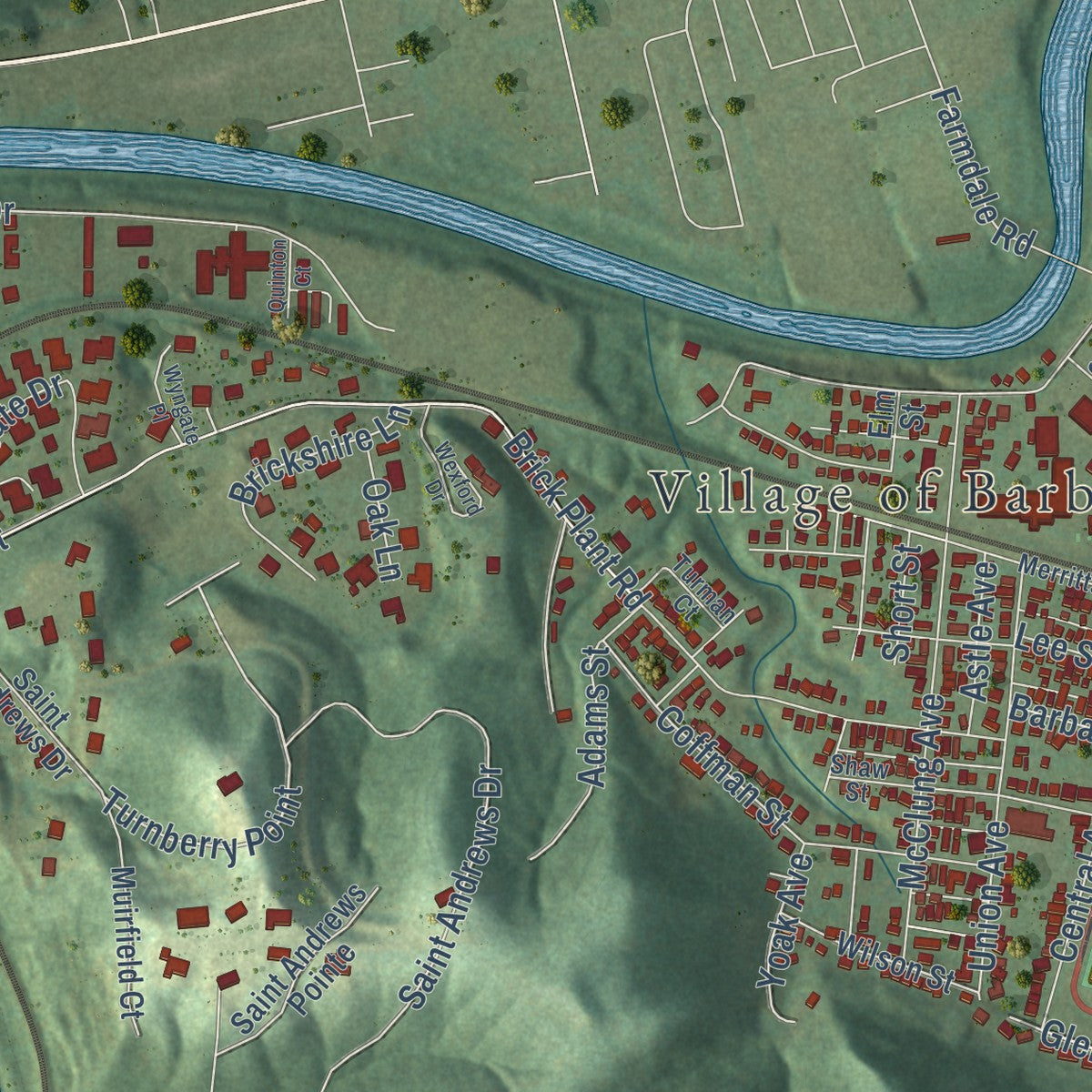 Second close-up of the map of Barboursville, West Virginia print showing more streets and buildings