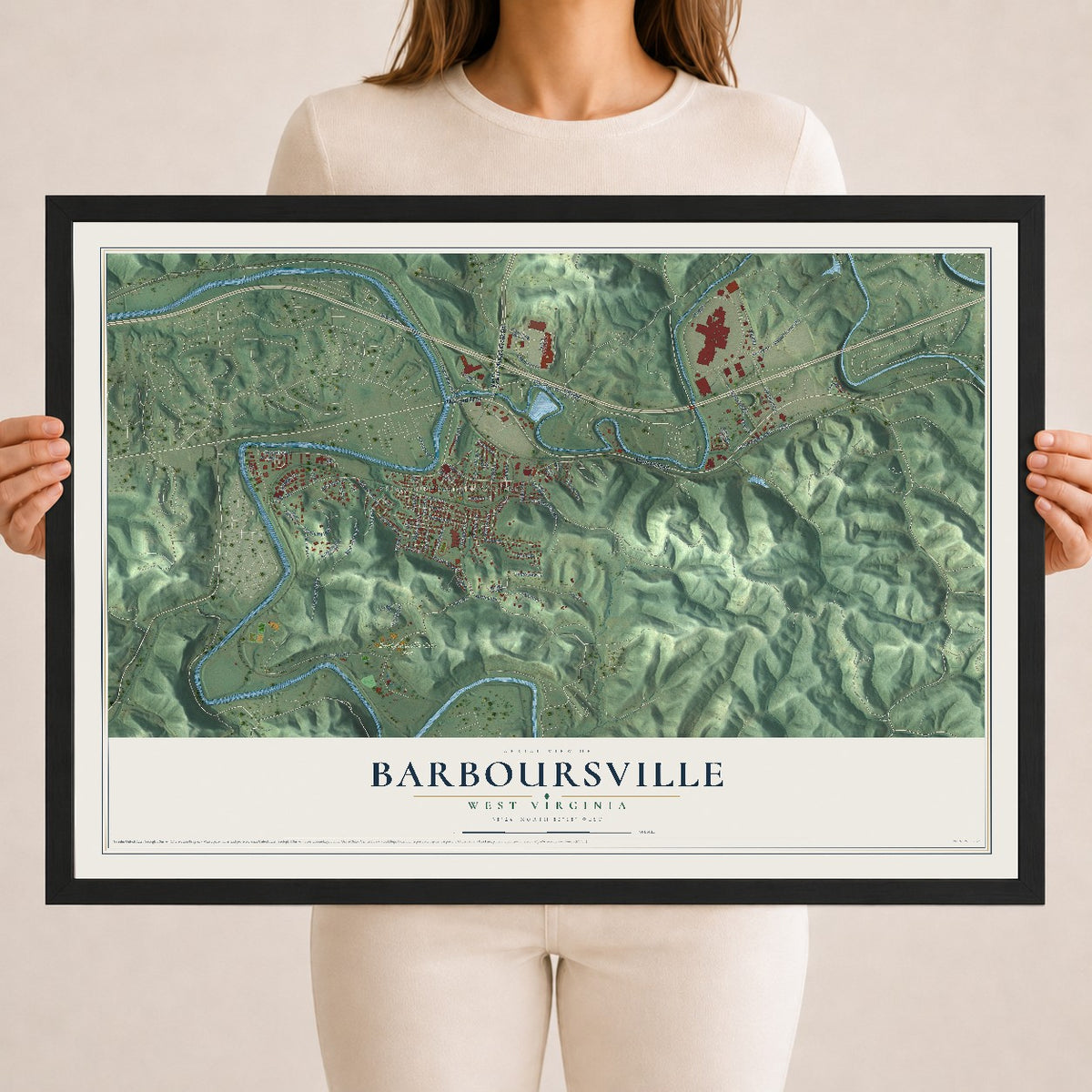 Map of Barboursville, West Virginia, 18 x 24 inch print in a black wood frame