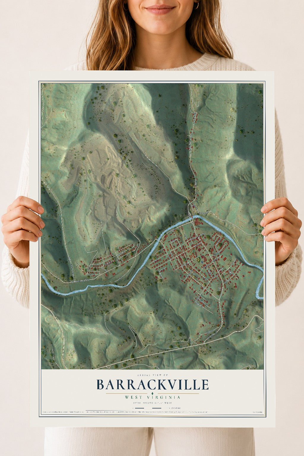 Map of Barrackville, West Virginia, 18 x 24 inch unframed archival matte print