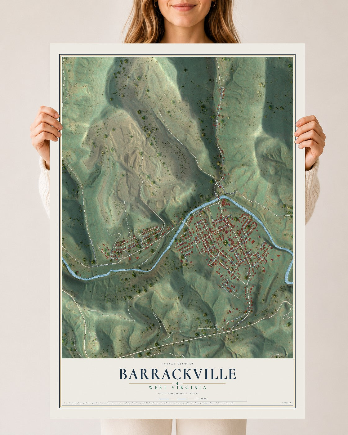Map of Barrackville, West Virginia, 24 x 36 inch unframed archival matte print