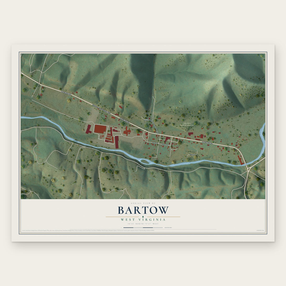 Bartow, West Virginia map print, the full design