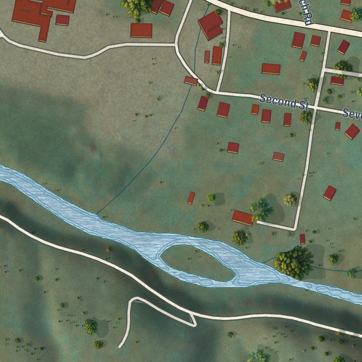 Close-up of the map of Bartow, West Virginia print showing street and building detail