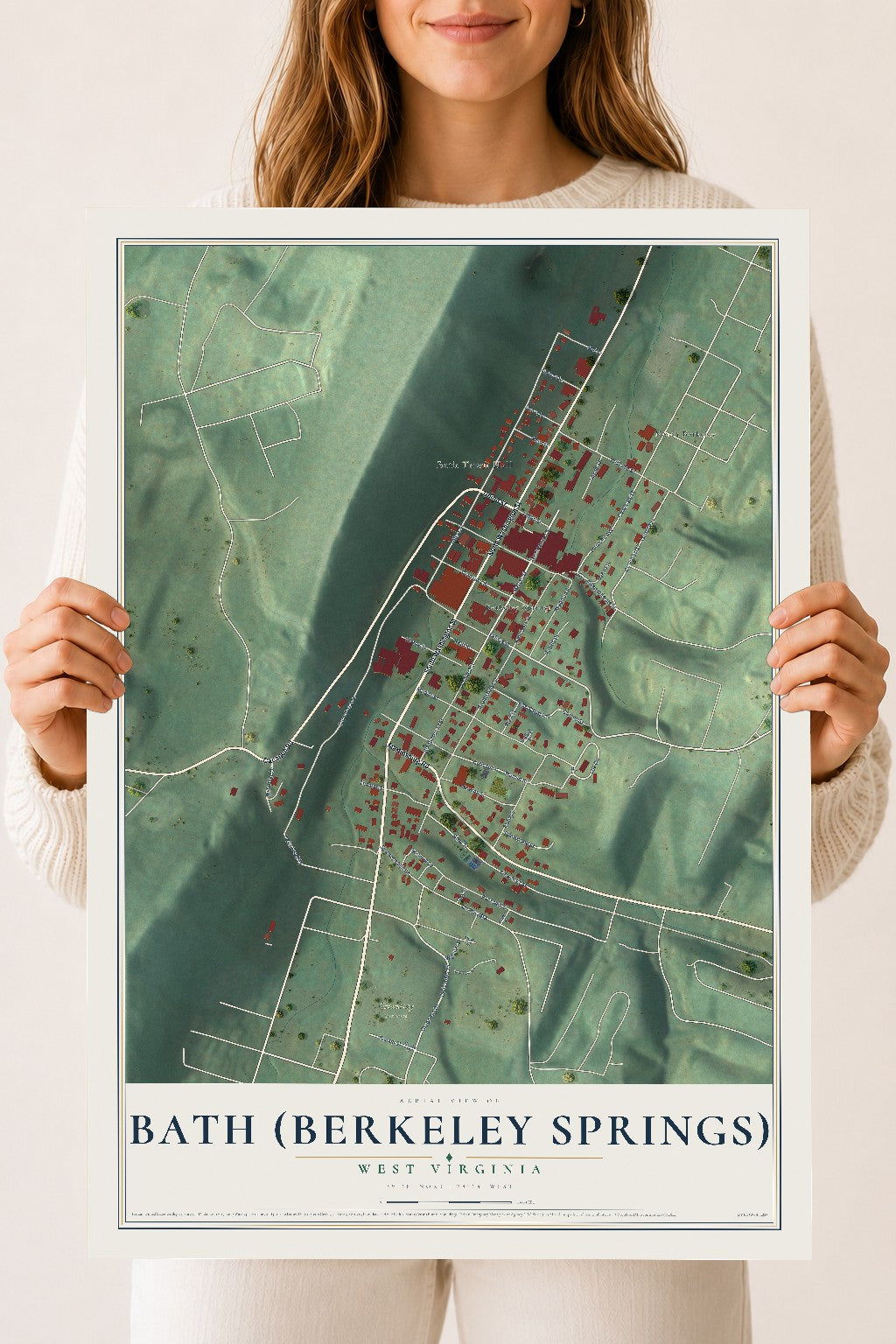 Map of Bath (Berkeley Springs), West Virginia, 18 x 24 inch unframed archival matte print