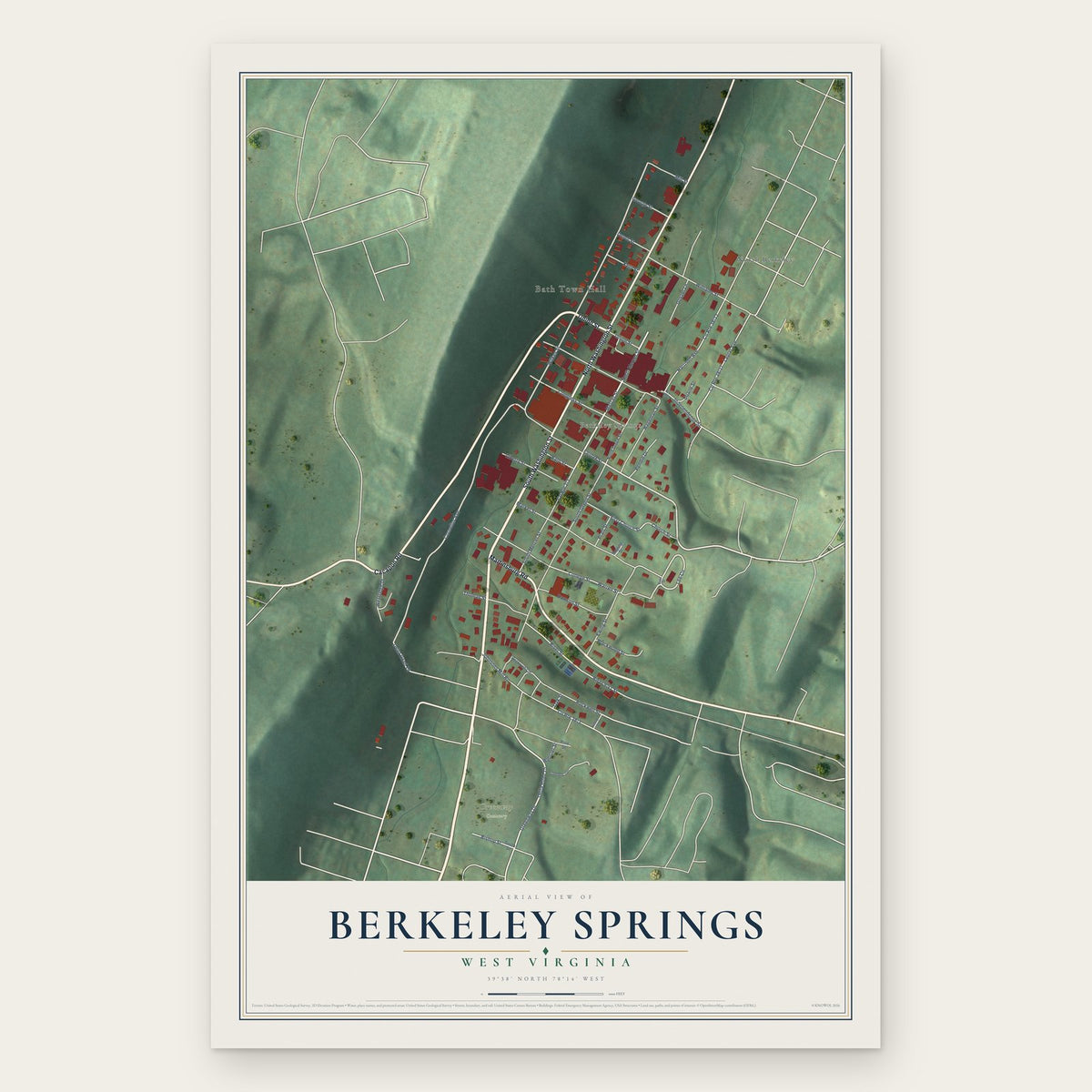 Berkeley Springs, West Virginia map print, the full design