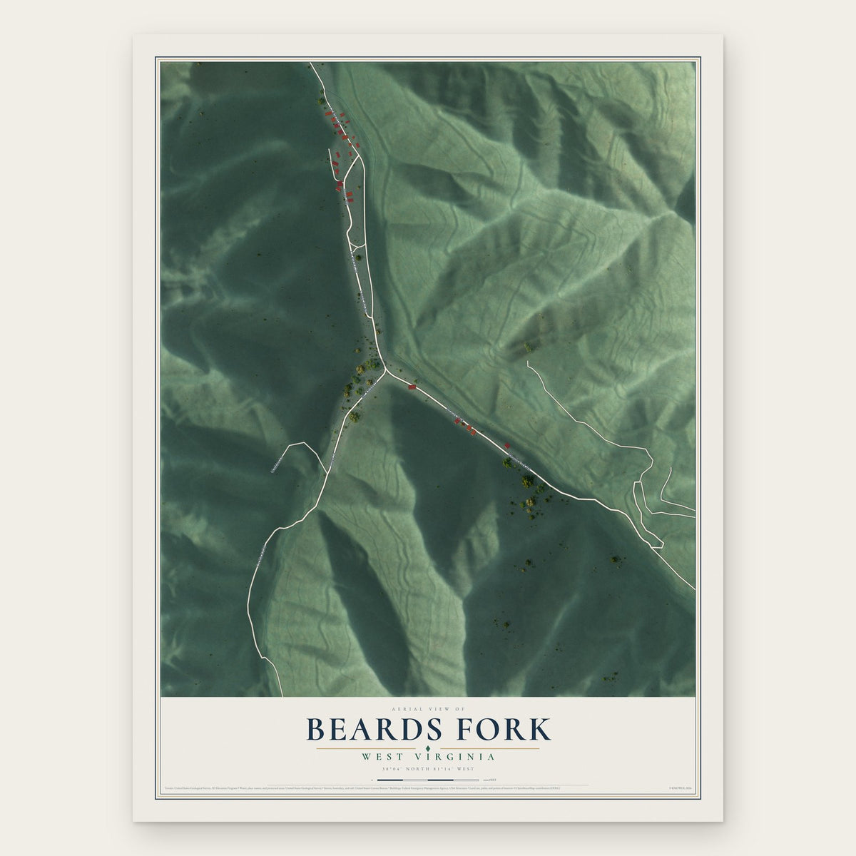 Beards Fork, West Virginia map print, the full design