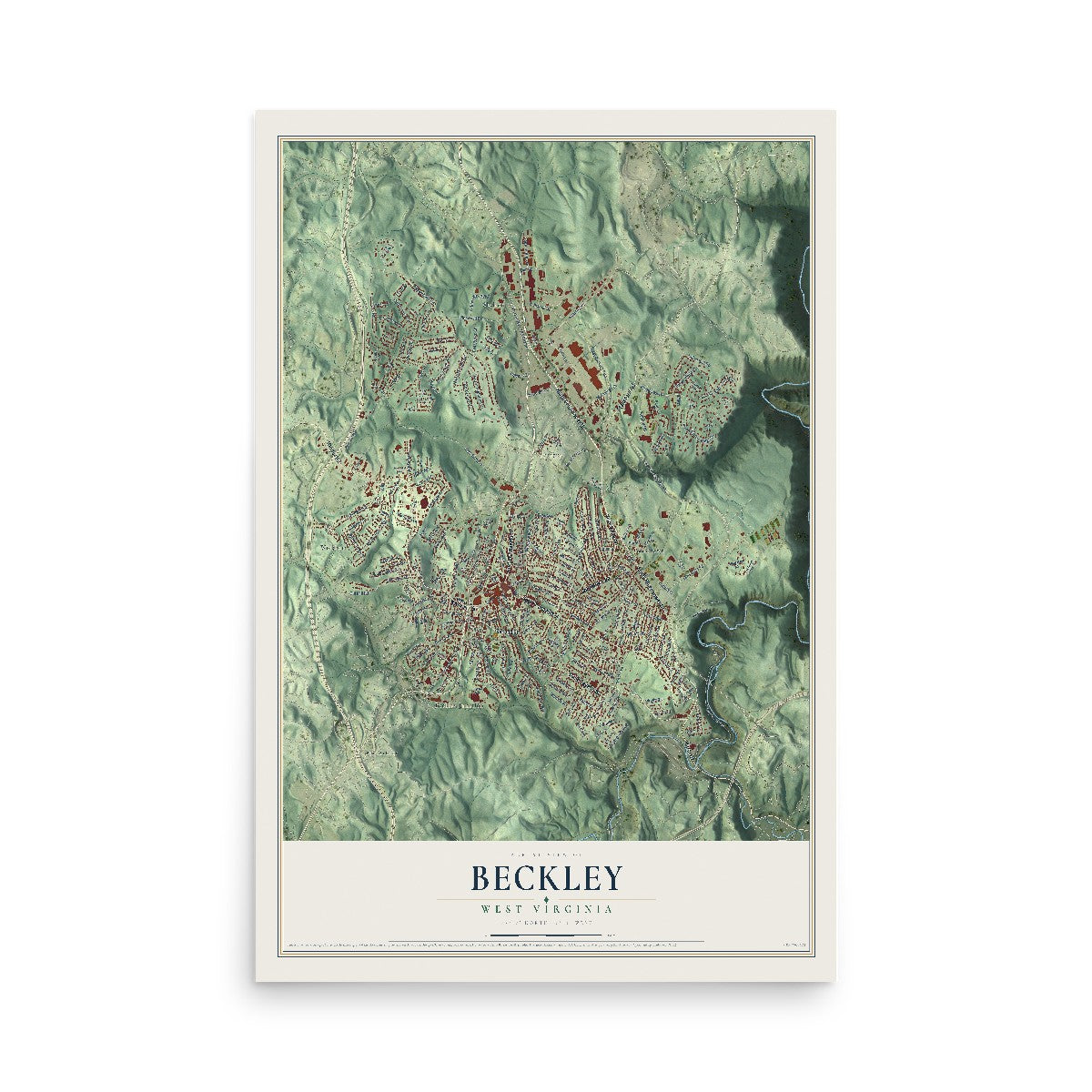 Map of Beckley, West Virginia, 12 x 18 inch unframed archival matte print
