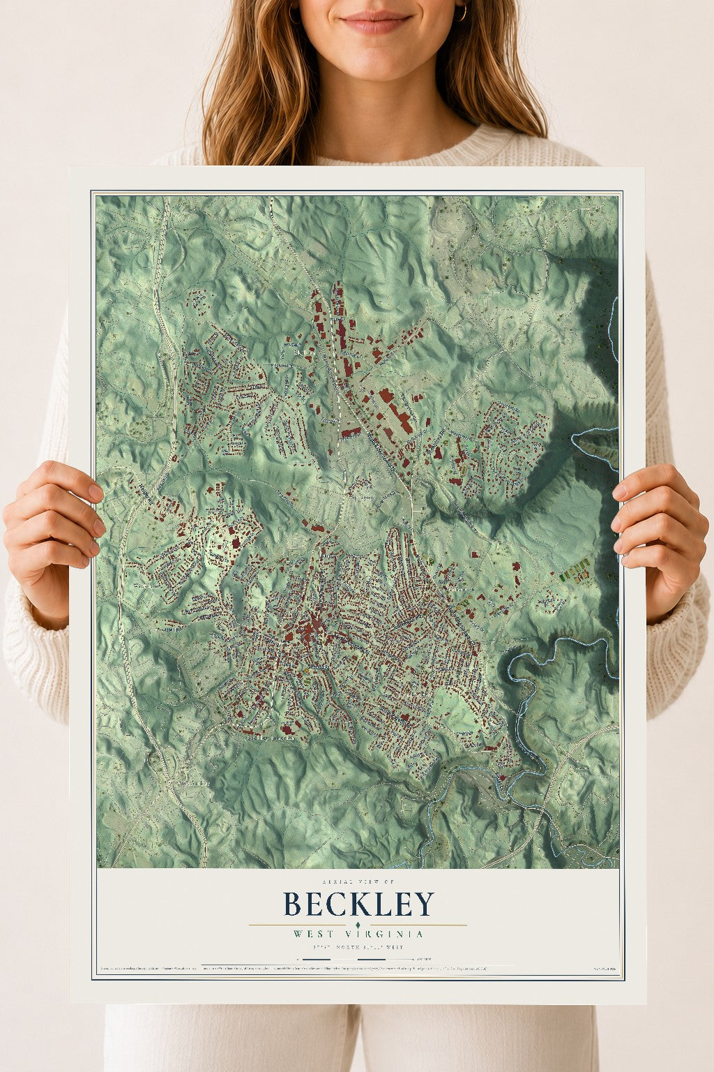 Map of Beckley, West Virginia, 18 x 24 inch unframed archival matte print