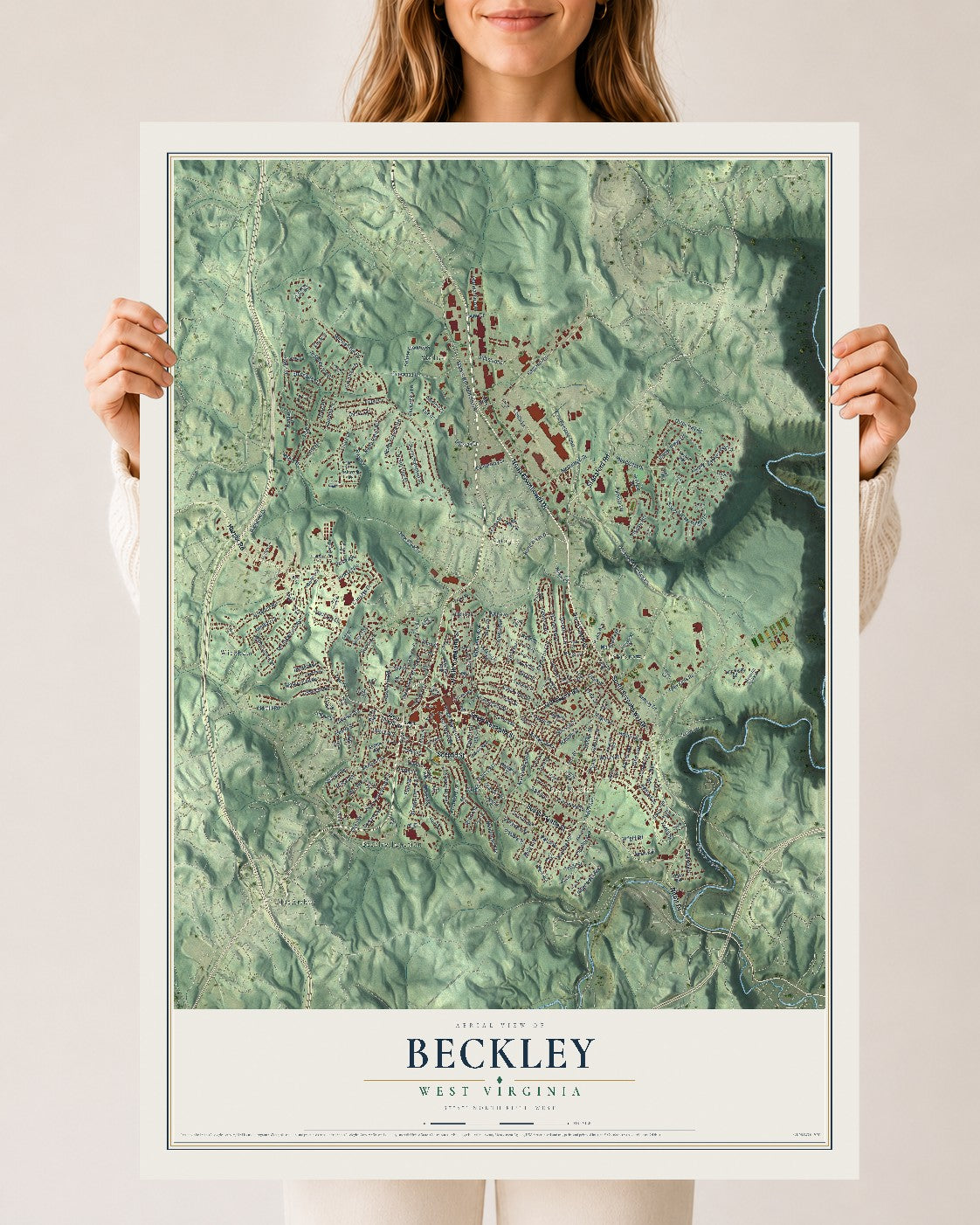 Map of Beckley, West Virginia, 24 x 36 inch unframed archival matte print