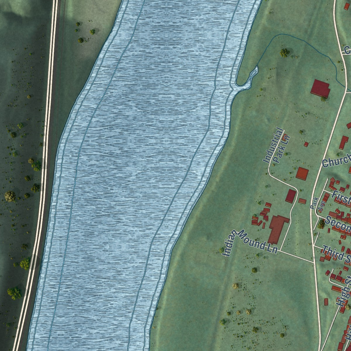 Close-up of the map of Beech Bottom, West Virginia print showing street and building detail