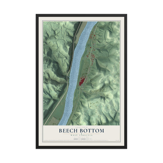 Map of Beech Bottom, West Virginia, 12 x 18 inch print in a black wood frame