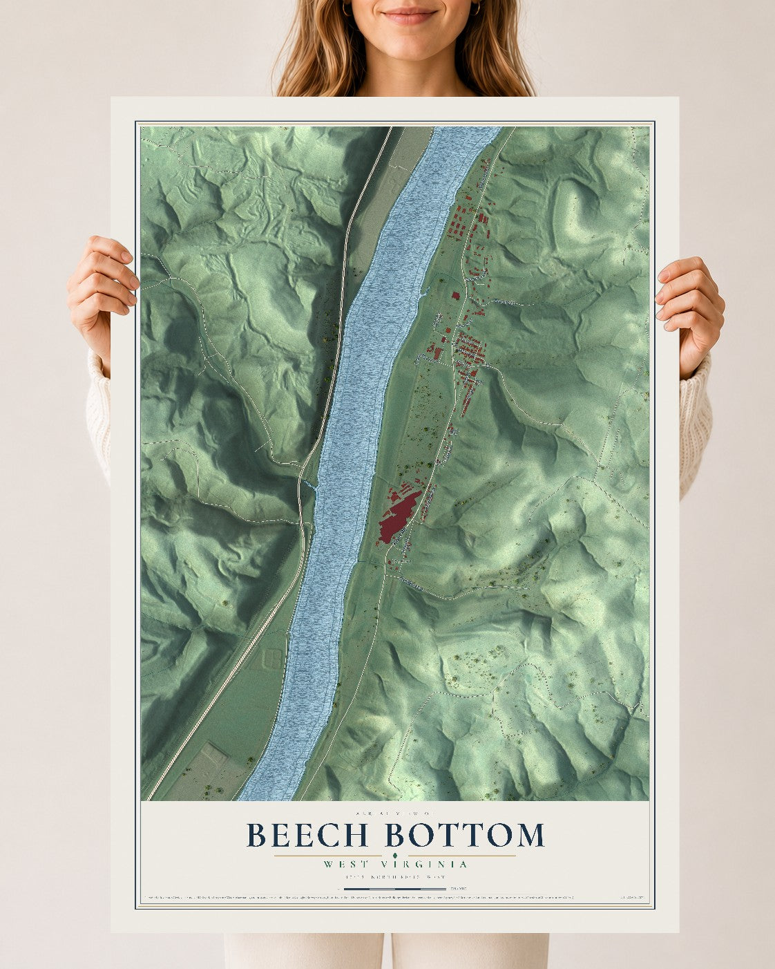 Map of Beech Bottom, West Virginia, 24 x 36 inch unframed archival matte print