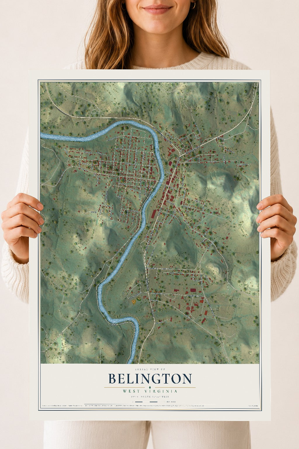 Map of Belington, West Virginia, 18 x 24 inch unframed archival matte print
