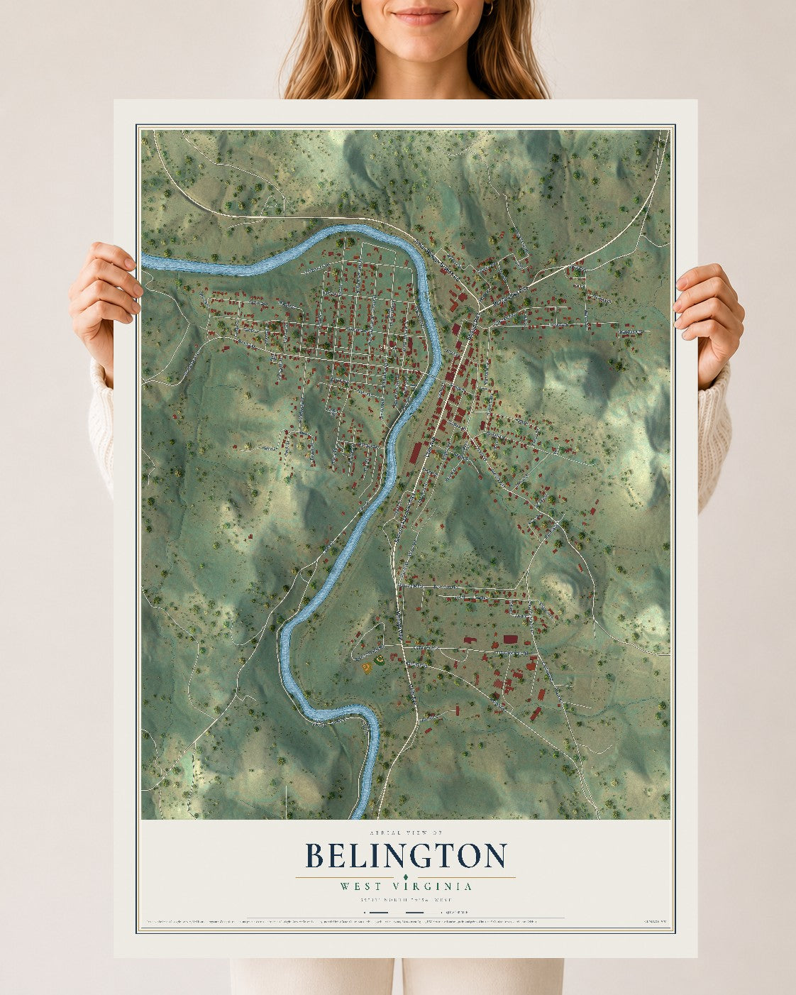 Map of Belington, West Virginia, 24 x 36 inch unframed archival matte print