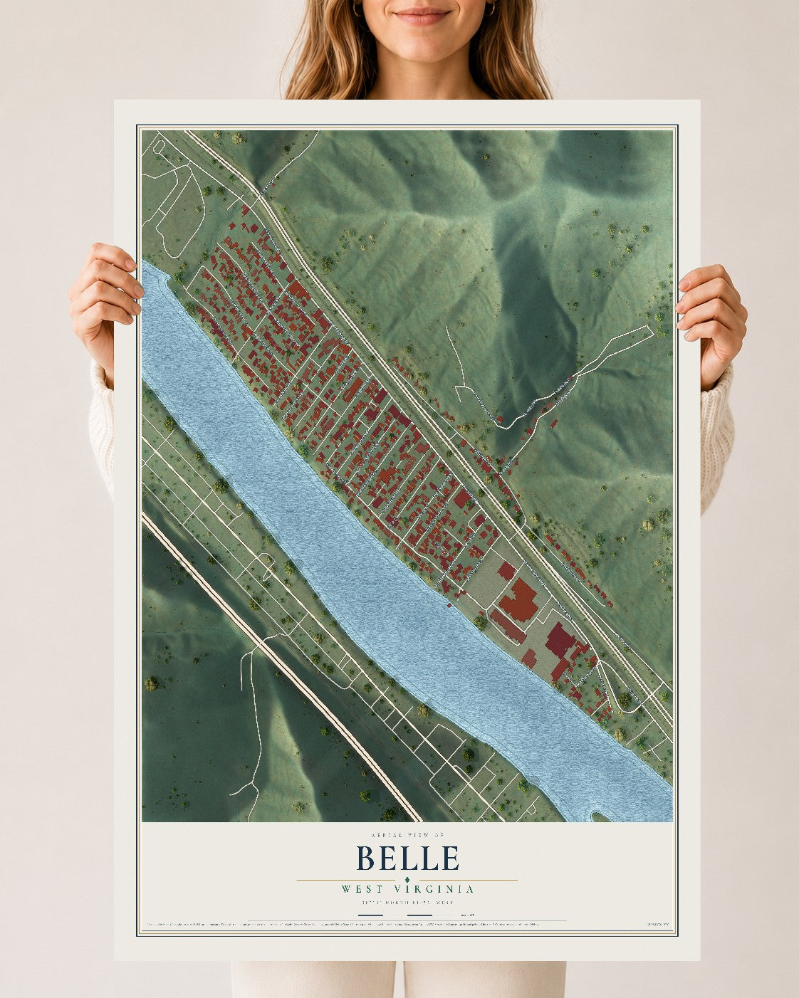 Map of Belle, West Virginia, 24 x 36 inch unframed archival matte print