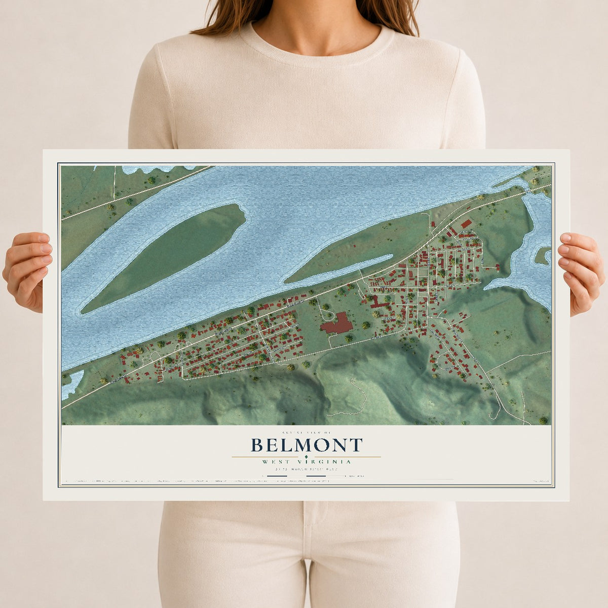 Map of Belmont, West Virginia, 12 x 18 inch unframed archival matte print