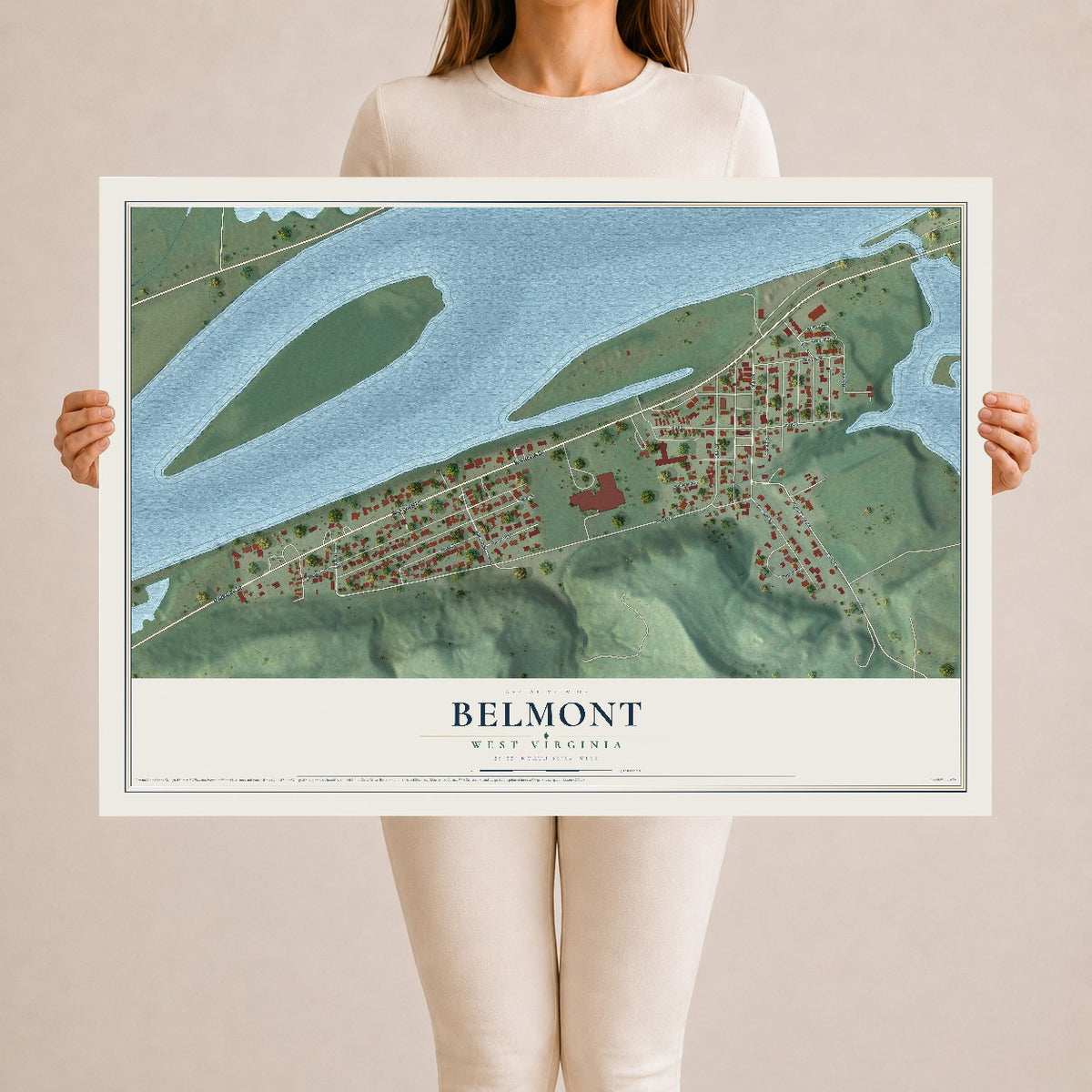 Map of Belmont, West Virginia, 24 x 36 inch unframed archival matte print