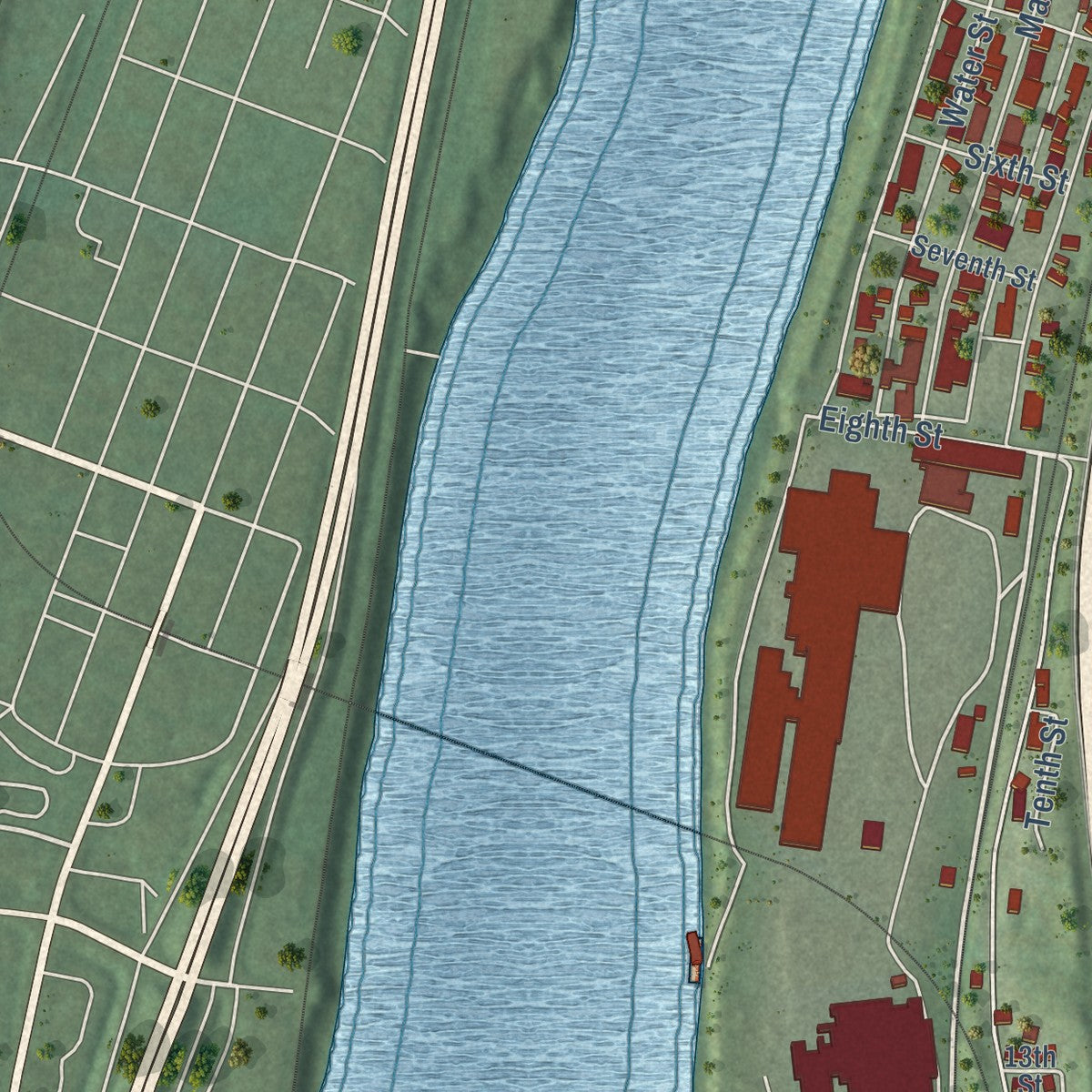 Close-up of the map of Benwood, West Virginia print showing street and building detail