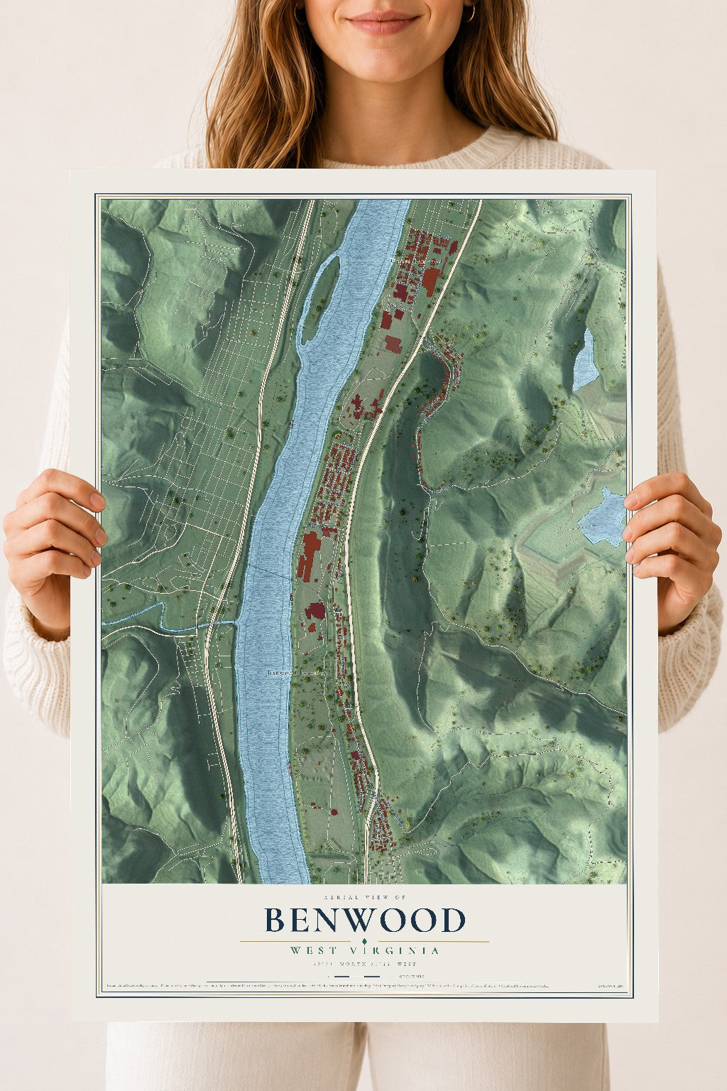 Map of Benwood, West Virginia, 18 x 24 inch unframed archival matte print