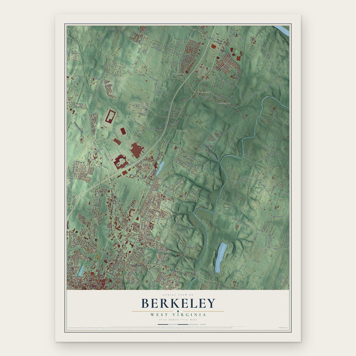 Berkeley, West Virginia map print, the full design