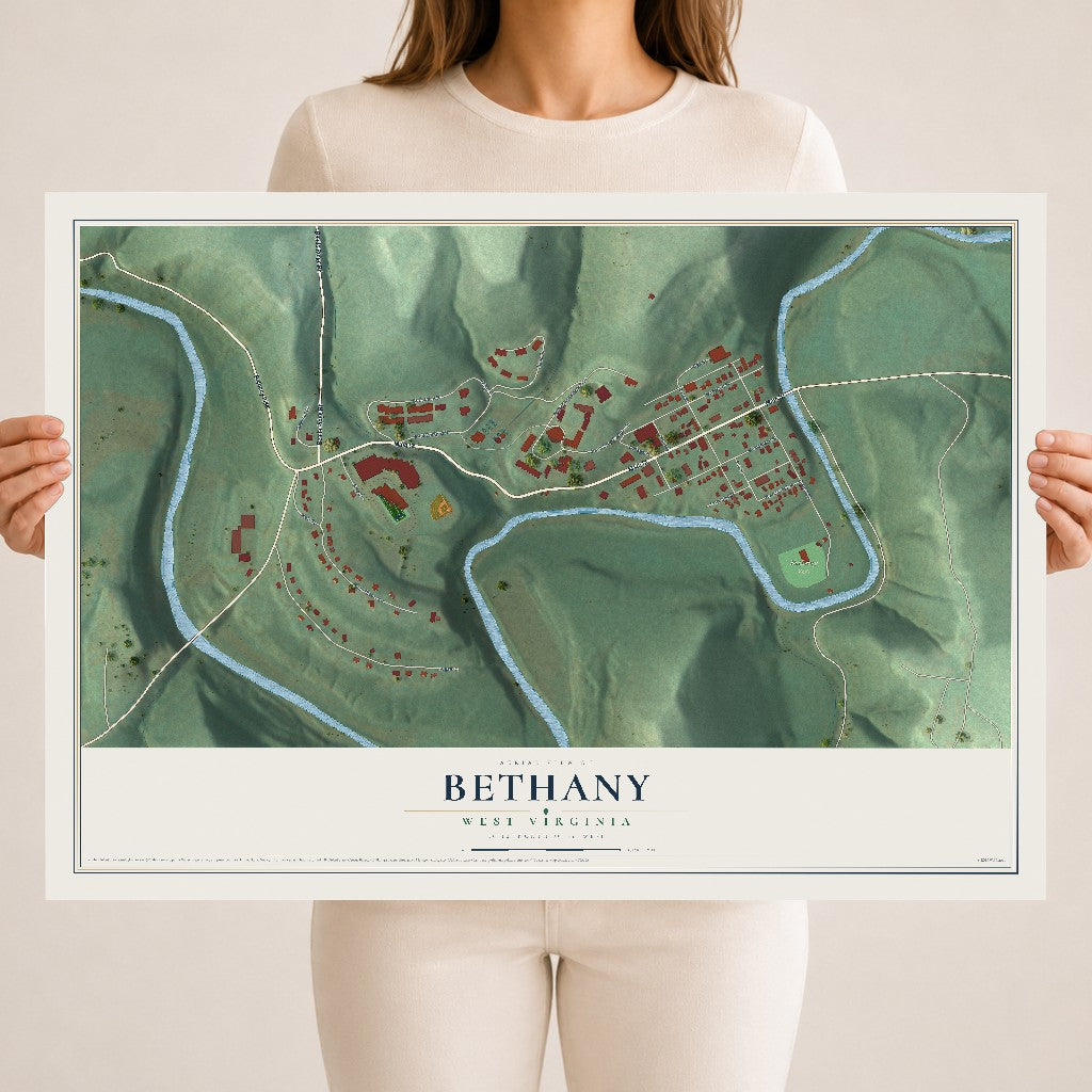 Map of Bethany, West Virginia, 18 x 24 inch unframed archival matte print