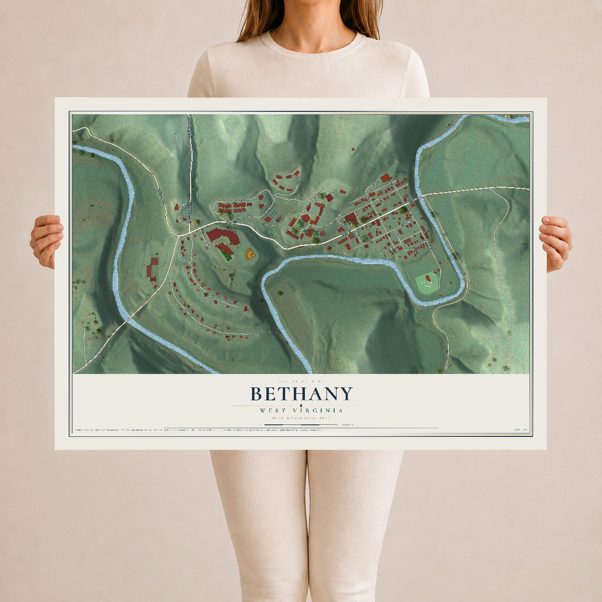 Map of Bethany, West Virginia, 24 x 36 inch unframed archival matte print