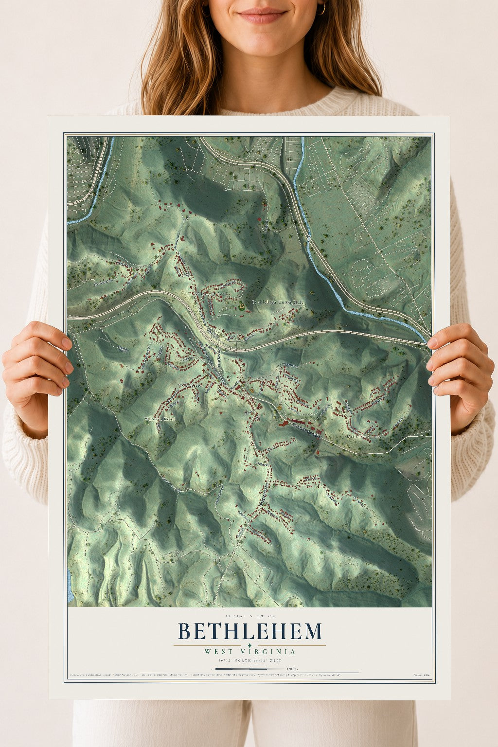 Map of Bethlehem, West Virginia, 18 x 24 inch unframed archival matte print