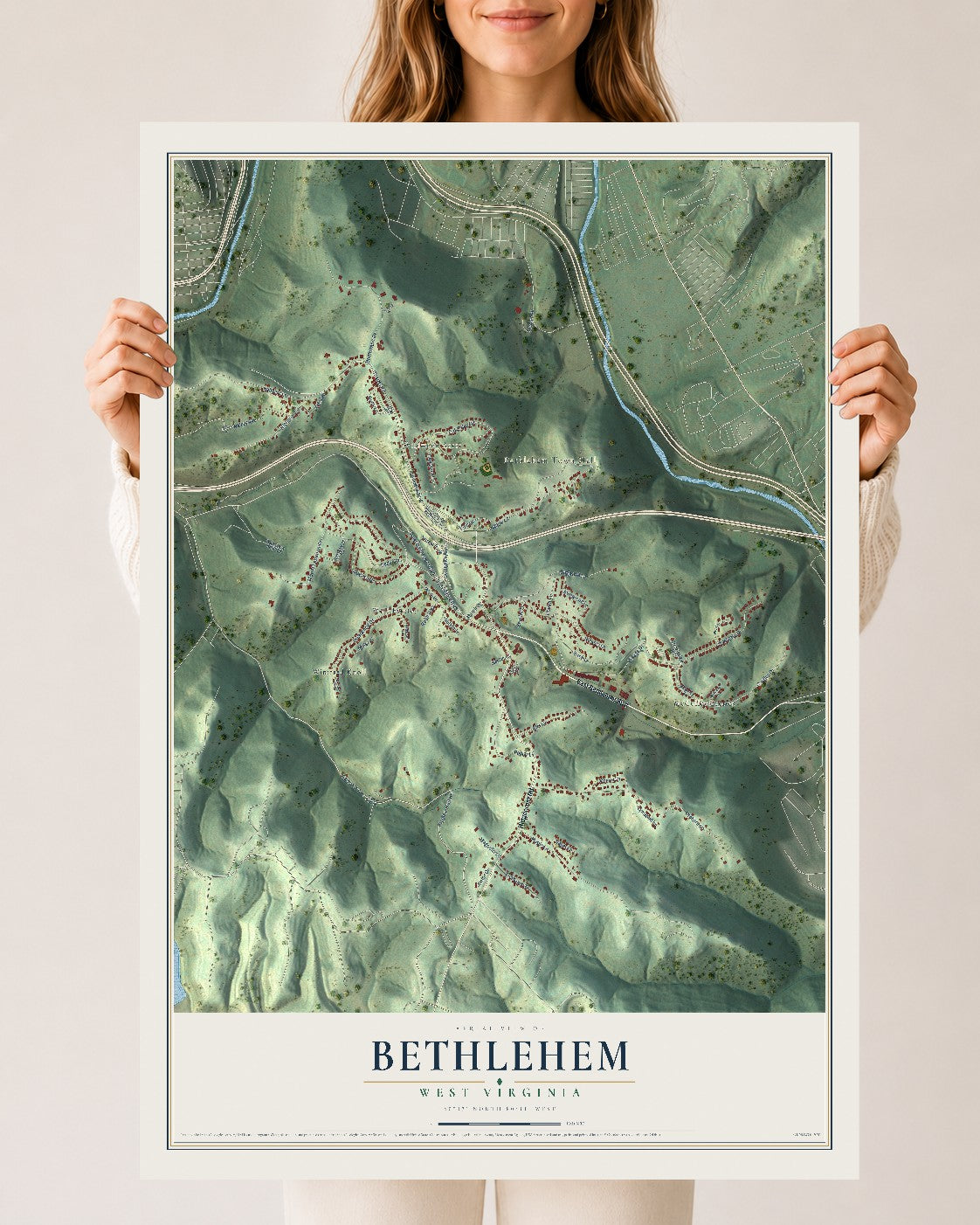 Map of Bethlehem, West Virginia, 24 x 36 inch unframed archival matte print