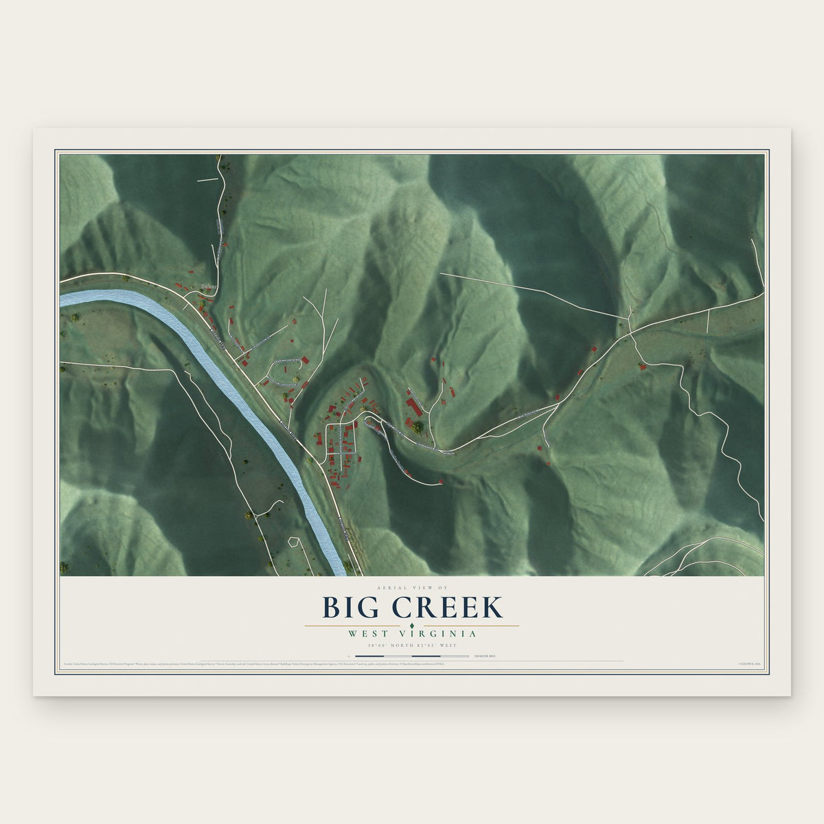 Big Creek, West Virginia map print, the full design