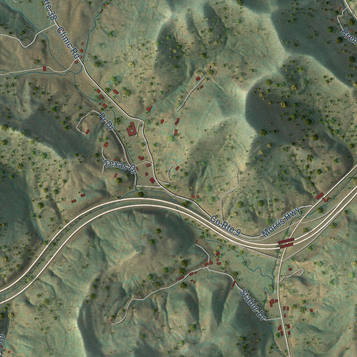 Close-up of the map of Big Otter, West Virginia print showing street and building detail