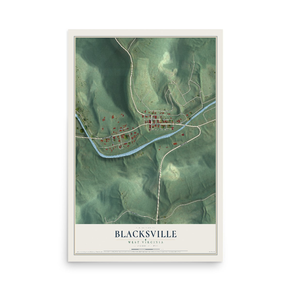 Map of Blacksville, West Virginia, 12 x 18 inch unframed archival matte print