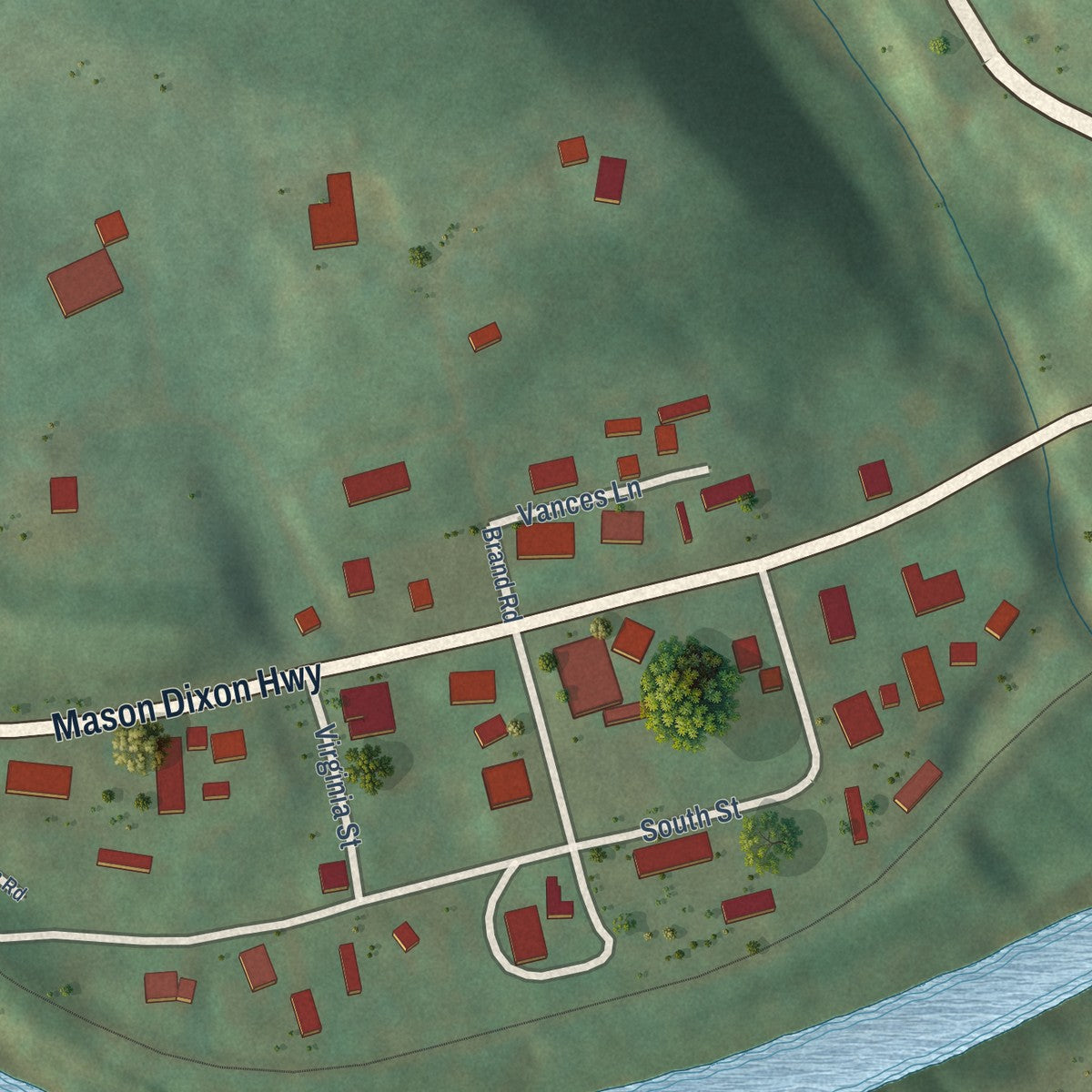 Second close-up of the map of Blacksville, West Virginia print showing more streets and buildings