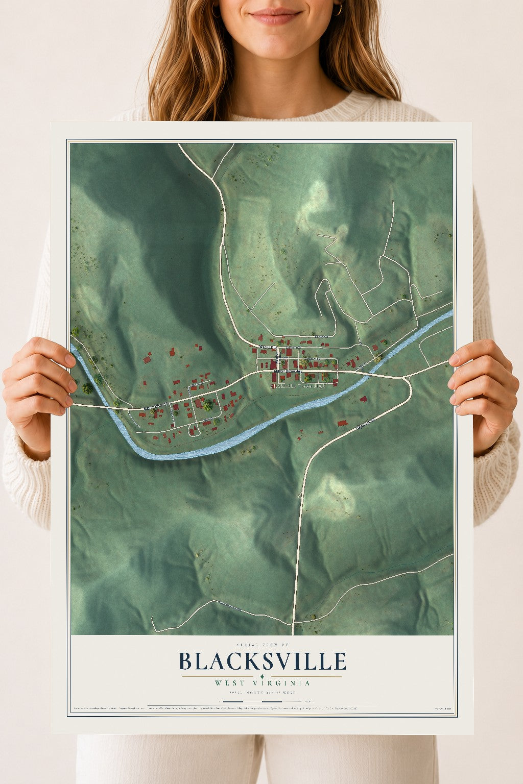 Map of Blacksville, West Virginia, 18 x 24 inch unframed archival matte print