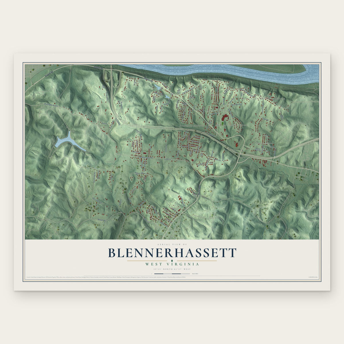 Blennerhassett, West Virginia map print, the full design