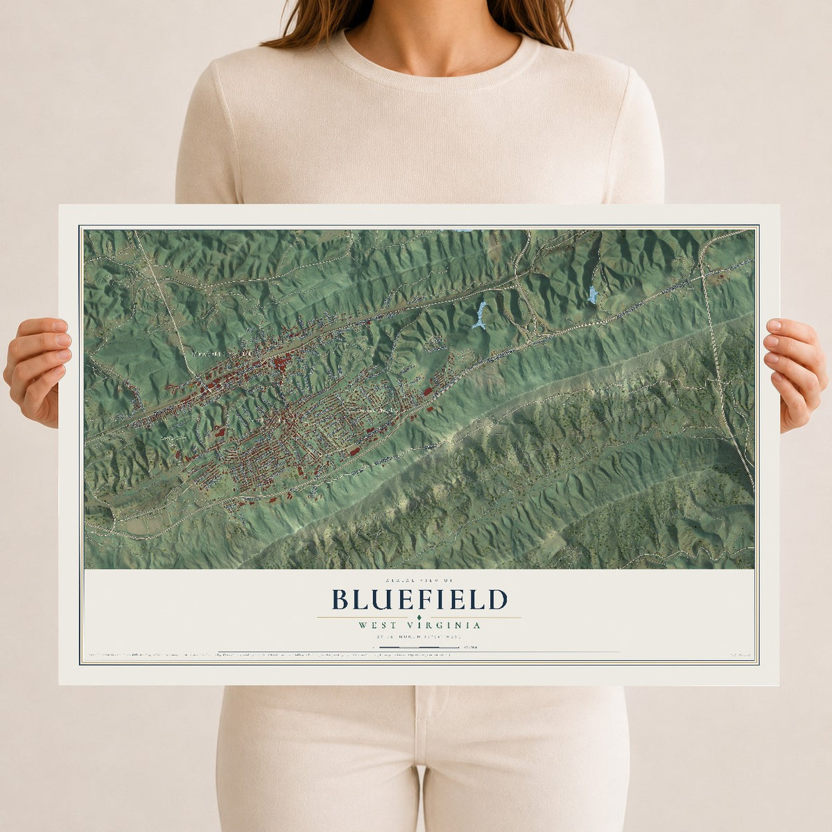 Map of Bluefield, West Virginia, 12 x 18 inch unframed archival matte print